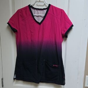 Scrubletics Gradient Pink and Black V-Neck Women's Scrub Shirt Short Sleeve M